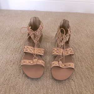 Barbara Barbieri Leather Natural color Strappy Lace Flat Sandals Sz 7.5